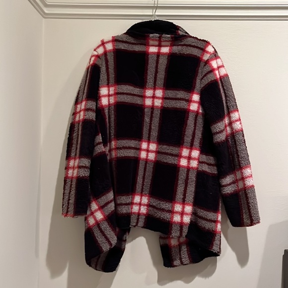 PJ Salvage Super Soft Black and Red Plaid Cardigan - Picture 3 of 3